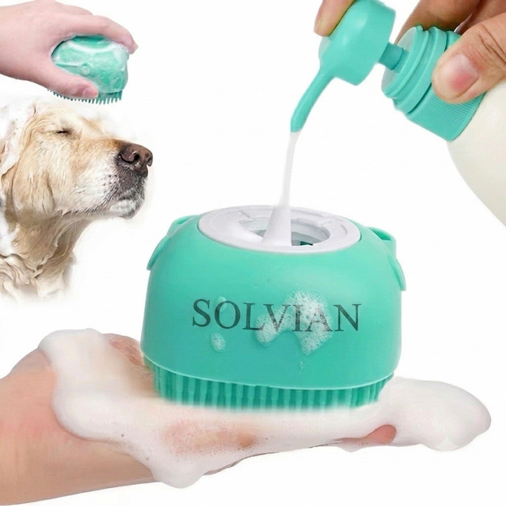 Dog Bath Brush Solvian Whit Shampoo Dispenser Blue