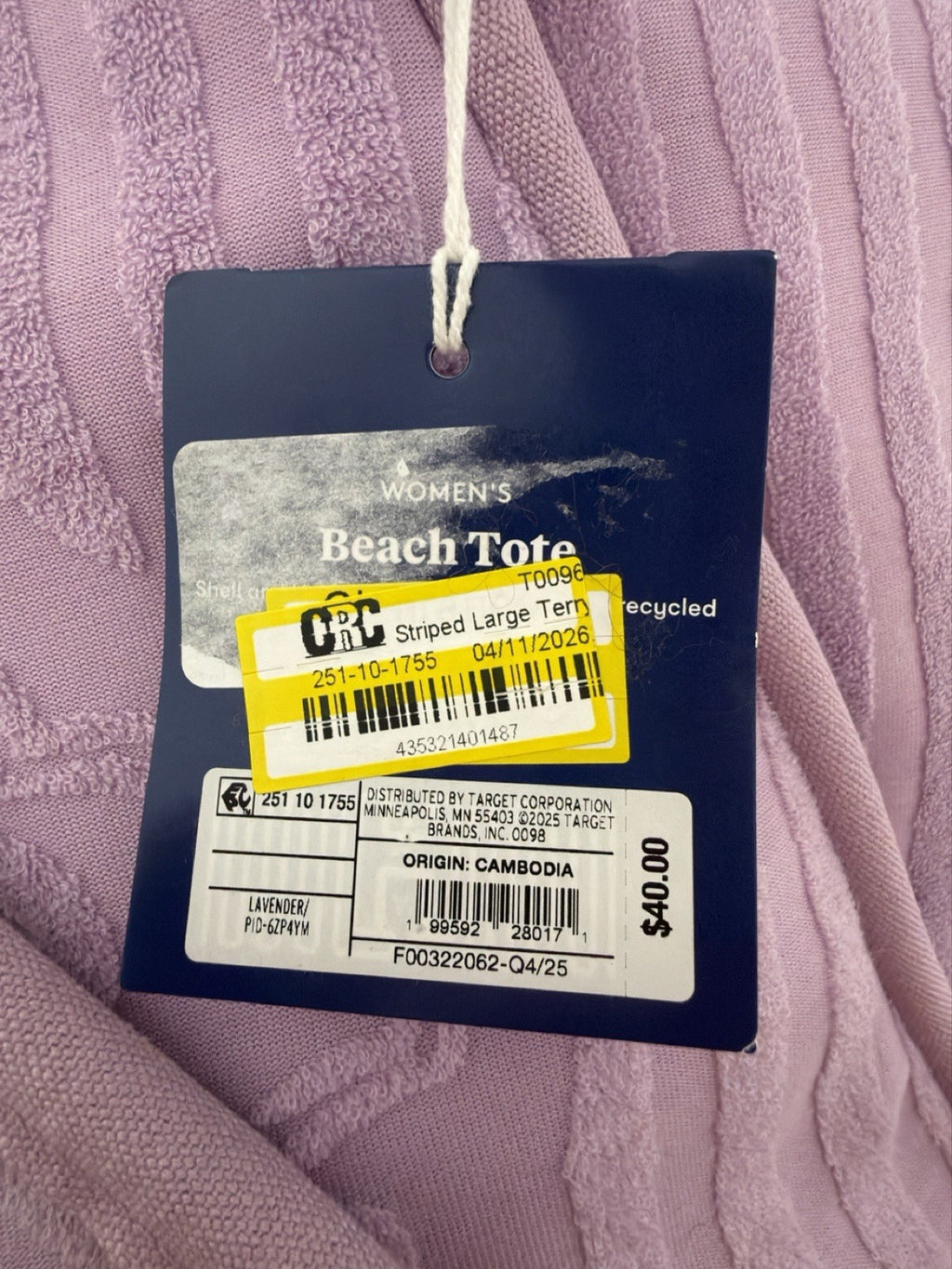 ROLLER RABBIT x TARGET Striped Large Terry Beach Tote Bag Lavender B.4